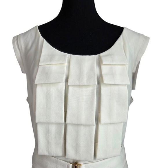 Sandra Darren Cream Tiered Front Midi Dress With Cap Sleeves And Pockets Size 14 - Picture 2 of 6